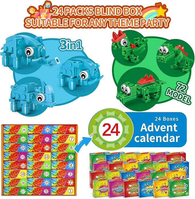 Party Favors for Kids - 24 Pack 72 Kinds of Animals Building Block Toy Goodie Bags Fillers Classroom Carnival Prizes Stuffers Gifts Building Set Christmas Birthday Gift for Boys Girls Ages 6-12
