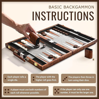 ropoda Backgammon Board Game Set (15 Inches) for Adults and KidsClassic Board Strategy GamePortable and Travel Backgammon Set with Premium Leather CaseBest Strategy &amp Tip Guide