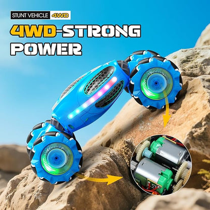 Gesture Sensing RC Stunt Car - Boys Toys Age 6-12 4WD Hand Controlled Remote Control Drift Twist Offroad 360° Rotation Car with Light &amp Music Cool Birthday Presents and Ideas Gifts for Kids Blue