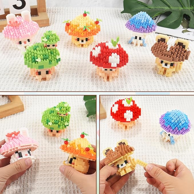 HIGH GODO 6 Set Mushroom Animals Micro Building Block Set Ideals Mushroom Animal Building Kit for Adults Party Favors for Teens 14+ (1956PCS)