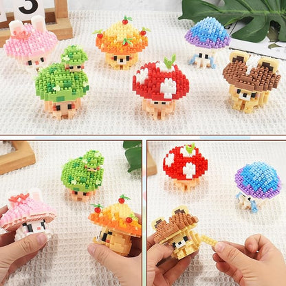 HIGH GODO 6 Set Mushroom Animals Micro Building Block Set Ideals Mushroom Animal Building Kit for Adults Party Favors for Teens 14+ (1956PCS)