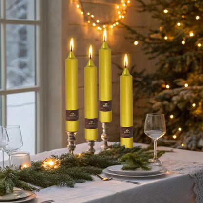 Christmas Metallic Gold Candle 9 Inch Tall Smokeless Taper Candles 4 Pack Unscented Dinner Candle for Christmas Dinner