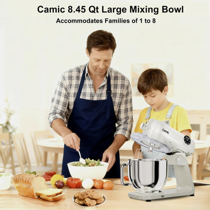 8.45 QT All Metal Stand Mixer,10 Speed Large Capacity Kitchen Mixer with Digital Timer & Tilt-Head, Electric Mixer with Whisk Dough Hook Mixing Beater for Baking,Cakes,Cookie,Bread,Salad (White)