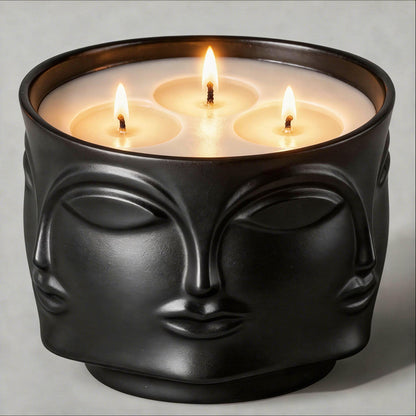 Viyffo 20oz Large Scented Candle - Forest Green Tea, 3 Wick Non Toxic Soy Candles for Women & Men, Unique Funny Matte Black Ceramic Jar, Luxury Home Fragrance, Room Art Décor & Premium Birthday Gift