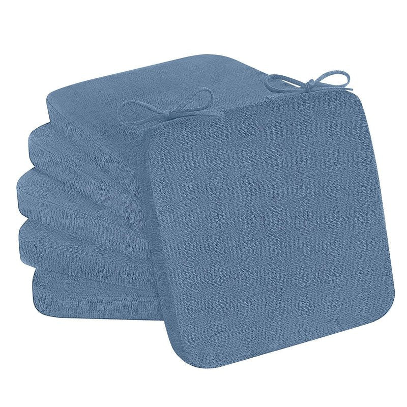 Cozyide Chair Cushions for Dining Chairs, Square Chair Pads with Ties and Non-Slip Bottom, Kitchen Chair Cushions 4 Pack, 16" x 16" x 2", Blue