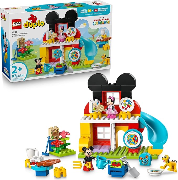 LEGO DUPLO Disney Mickey Mouse Clubhouse with Minnie &amp Pluto Building Toy - Fine Motor Skill Toy for Toddlers Ages 2+ - Mickey Mouse Toy for Boys &amp Girls - Birthday Gift for Kids - 10465