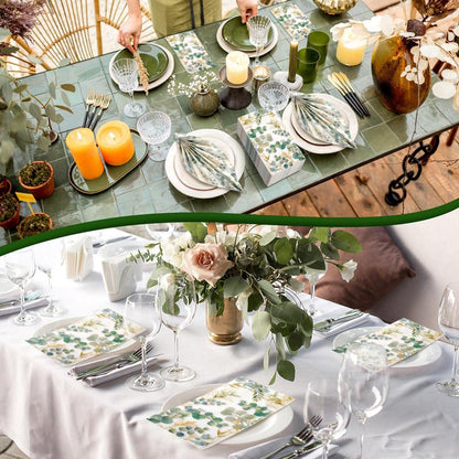 Spiareal 120 Pcs Greenery Paper Napkins 3 Ply Disposable Hand Towels for Bathroom Green Eucalyptus Leaf Guest Decorative Dinner Napkin for Bridal Baby Shower Wedding Birthday Spring Party