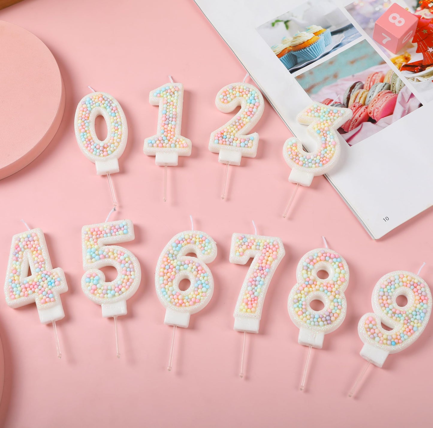 EAKE 20th Birthday Candle Macaron Glitter 3D Pastel Number 20 Candles for Birthday Cakes Girl Women Sweet Theme Birthday Wedding Anniversary Party Cake Decoration