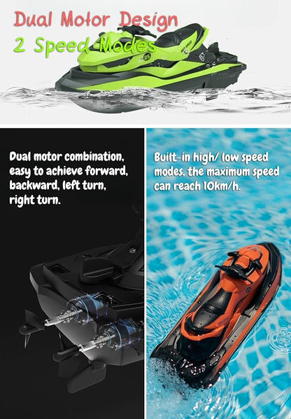 2.4 GHz RC Motorboat for Kids &amp Adults 10 km/h High-Speed Dual-Motor Electric Racing Jet Ski Toy 50 m Range 20 min Play Low-Battery Alarm Pool &amp Lake Ready (Orange)
