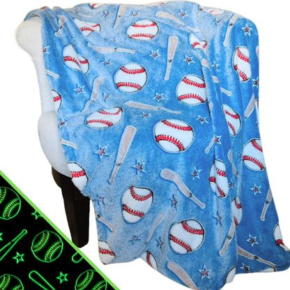 Blanket Buddies Baseball Throw Blanket: Glow in The Dark, Cozy, Soft, Warm Fleece Blanket for Boys and Girls, 50" x 60" (Navy)