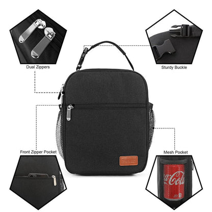 Femuar Lunch bag for Men Women Adults Small for Office Work Picnic - Reusable Portable Lunchbag, Black
