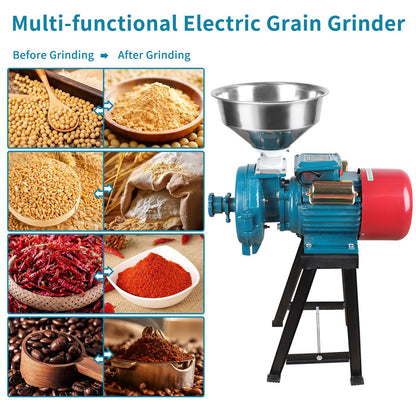 Snowtaros Electric Grain Mill Grinder 3000W 110V, Commercial Corn Grinder with Funnel, Dry Feed Grain Mill Machine, Thickness Adjustable, Powder Grinder for Grain Corn Rice Herbs Pepper (Dry Use)