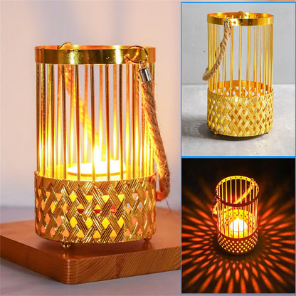 MIXIKE 2Pcs European Metal Candle Holder Hollow Out Iron Candlesticks with Rope Handle Hangings Tealight Candle Stand for Party
