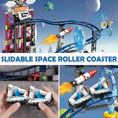 HOGOKIDS Space Roller Coaster Building Toy 926PCS Coaster Building Set Features Lift Platform Satellites Rocket Buildable Space Rollercoaster Adventure Park for Adults Kids Girl Boy Ages 6+years old