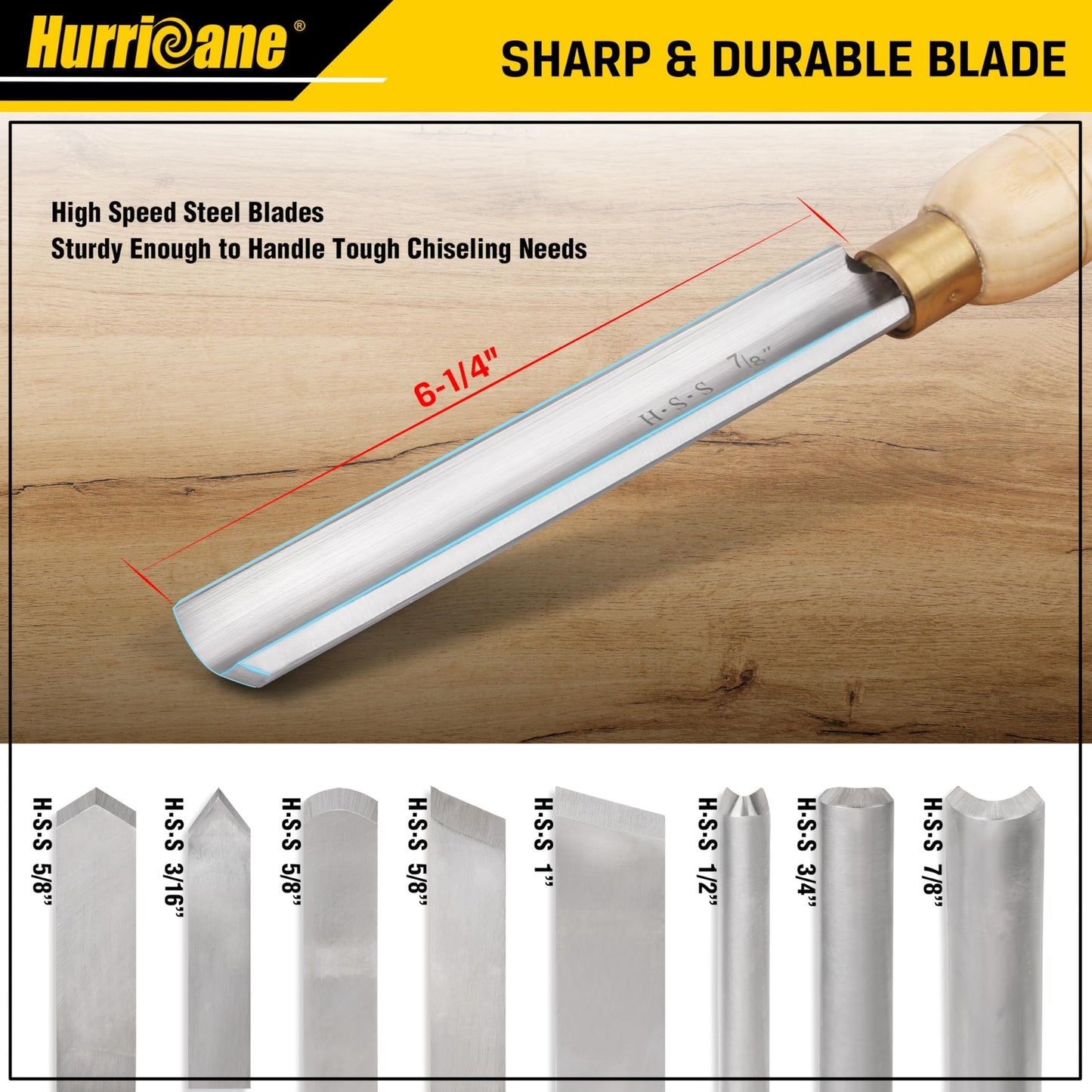HURRICANE 8pc Wood Lathe Chisel Set, M2 HSS Wood Turning Tools with 10" Solid Hardwood Handles, Lathe Tool Kit for Beginners and DIY Hobbyists, Includes Protective Wooden Box
