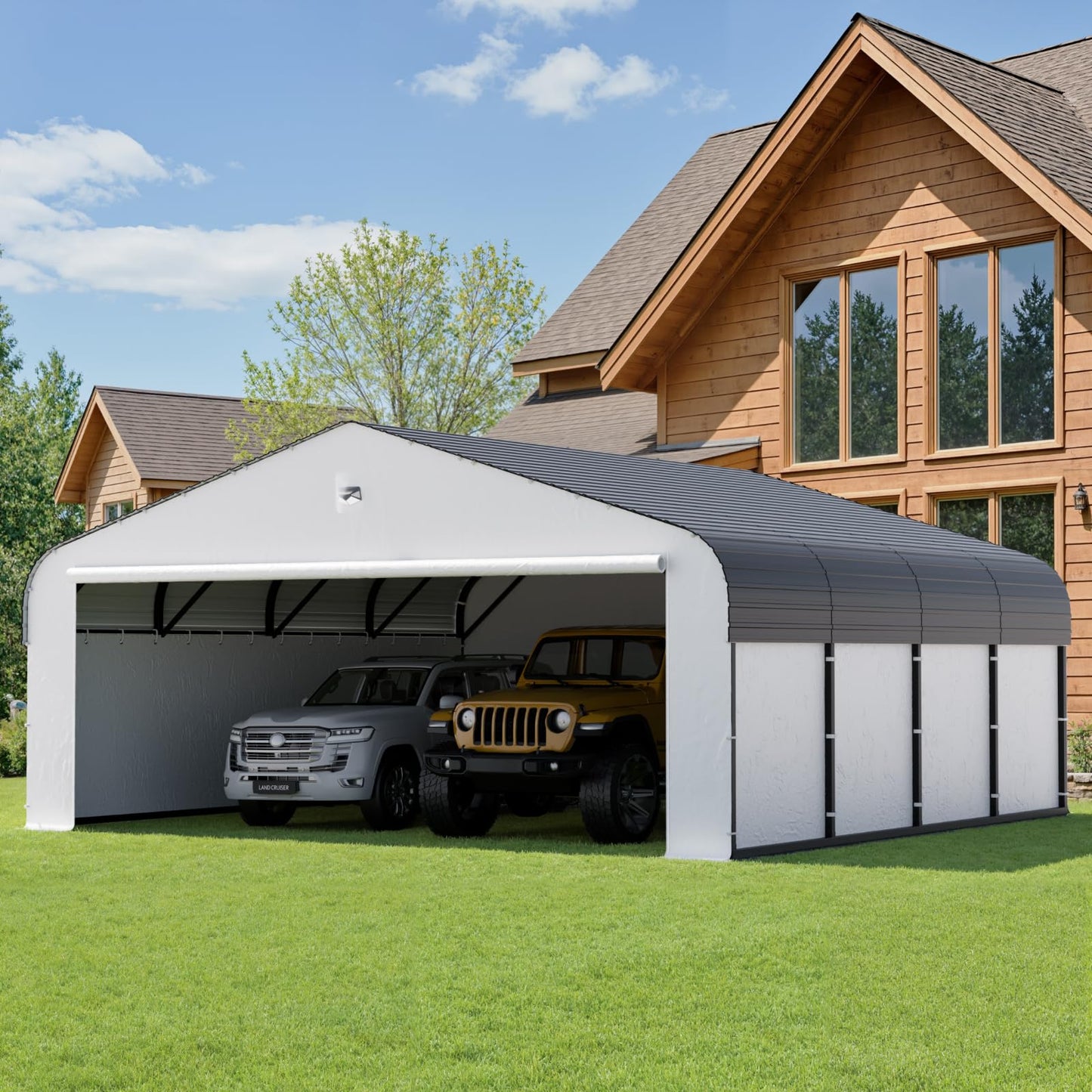 20x20 Metal Carport, Heavy Duty Car Carport Canopy, Galvanized Steel Roof Car Tent Garage, CarPorts with Removable Sidewalls