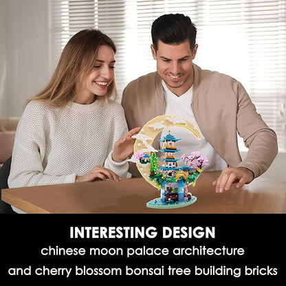 Chinese Moon Palace Micro Building Blocks Set（4288 PCS）Cherry Blossom Bonsai Tree Building Set for Adults TeensMini Japanese Sakura Tree House Architecture Model Bricks Creative Gift for 14+