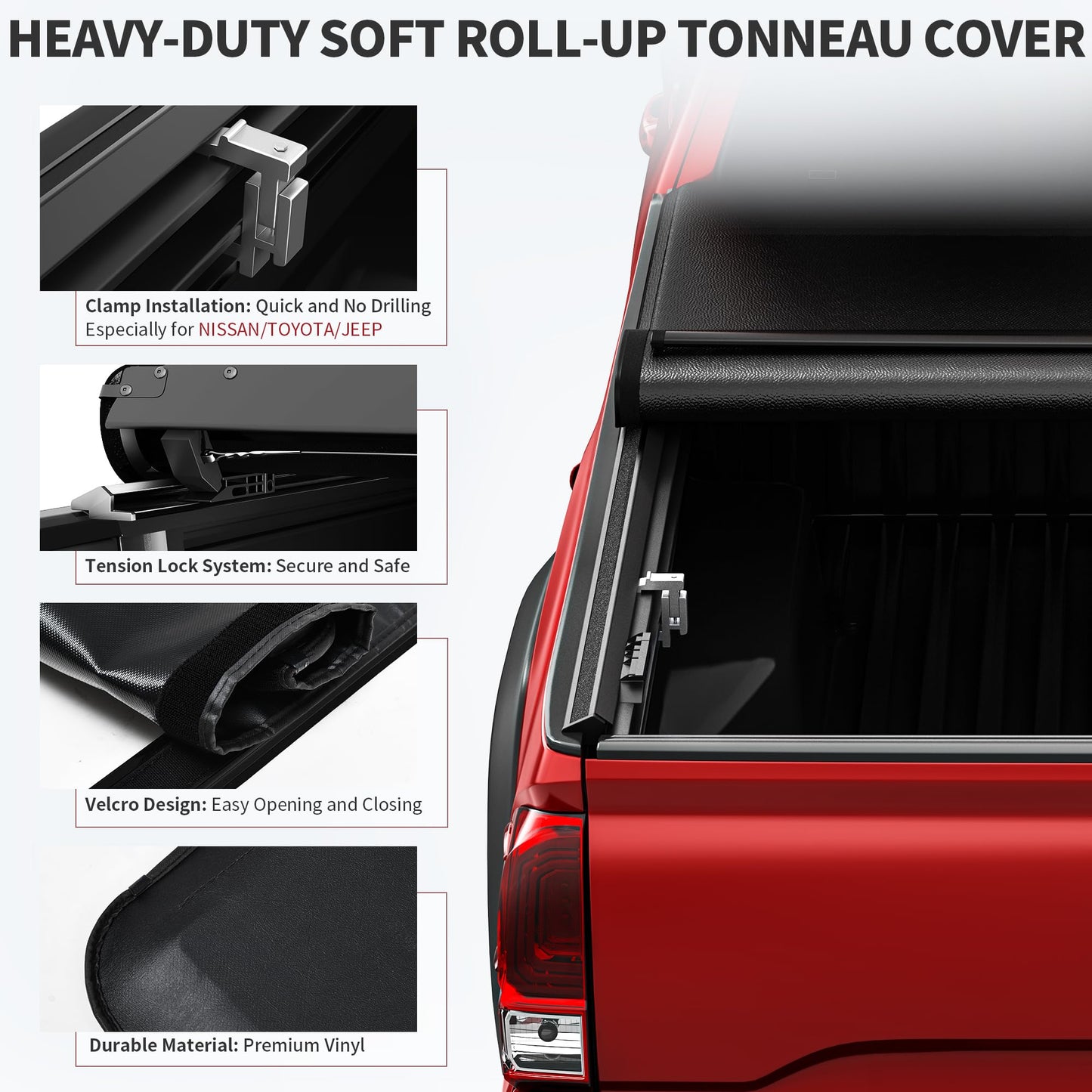 OEDRO Soft Roll Up Truck Bed Tonneau Cover Compatible with Toyota Tacoma 2024 2025 2026 (Excl. Trail) 5 Ft Bed with Track Rail System