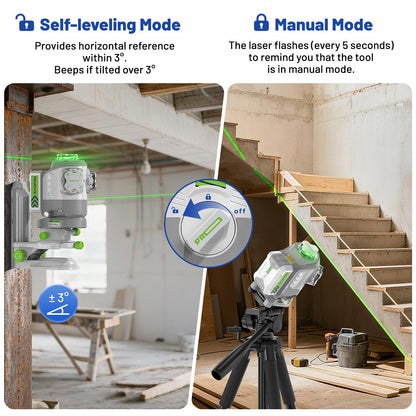Huepar Pro 2026 New Outdoor Laser Level 360 Self Leveling with Fixed-Point Pivot Alignment, 3x360 Green Lazer Leveler Tool-Remote Control &Rechargeable Battery, 1/13" Accuracy for Construction GS03CG