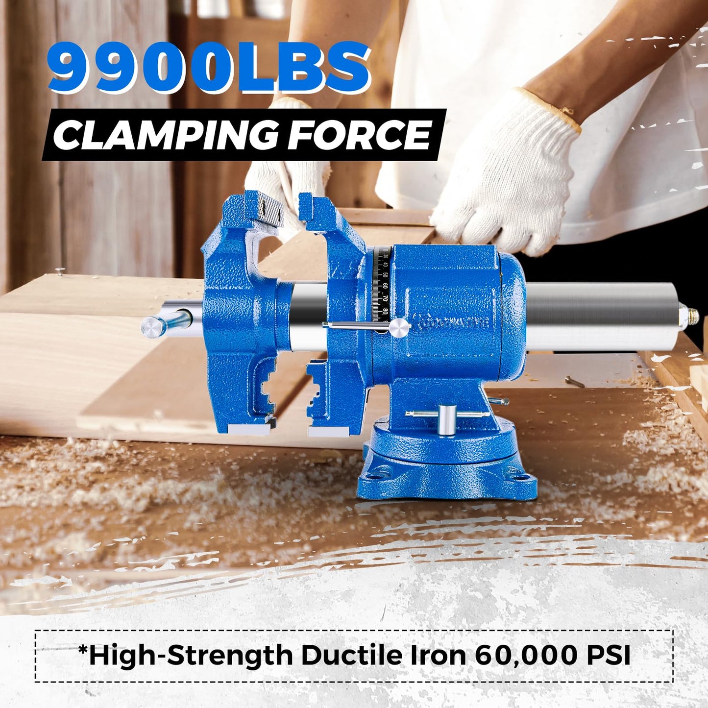 COGNATIVE 6-Inch Heavy Duty Bench Vise Ductile Iron Bench Vise 360° Multi-Purpose Bench Vice with Anvil, Clamp force 9900lbs, Blue Swivel Vise