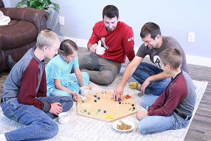 AmishToyBox.com Wahoo Marble Game Board Set - 20 Wide - Solid Oak Wood - Double-sided - with Large 18mm Marbles and Dice Included