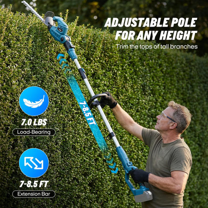 ZUYIYI Pole Hedge Trimmer Cordless for Makita 18V Battery, 2-in-1 Handheld & Long Reach Hedge Trimmer w/ 8.5FT Extension Pole, 20" Dual-Action, 3/4" Cutting Capacity, 150° Adjustable Head (Tool Only)
