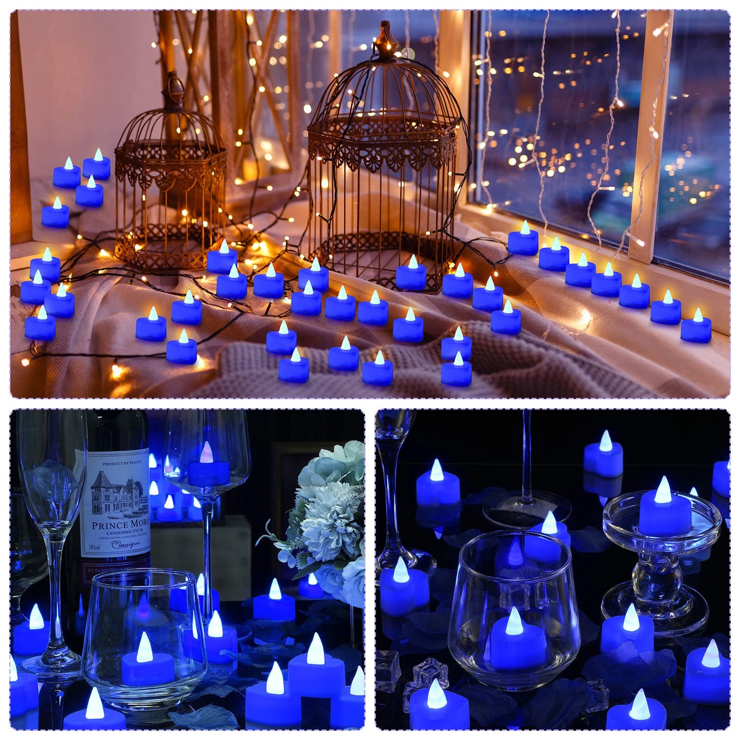 Coume 6000 Pieces Artificial Rose Petal 72 Pieces LED Tealights Candle, Romantic Decorations Special Night Rose Petal Heart Candle for Valentines Wedding Anniversary Proposal Decor(Blue Light)