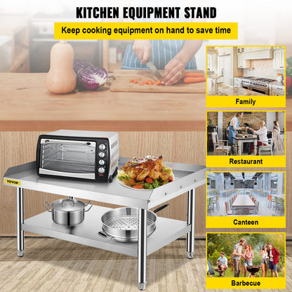 VEVOR Stainless Steel Equipment Grill Stand, 60 x 30 x 24 Inches Stainless Table, Grilling Stand Table with Undershelf, Equipment Standing Grill Desk for Hotel, Home, Restaurant Kitchen