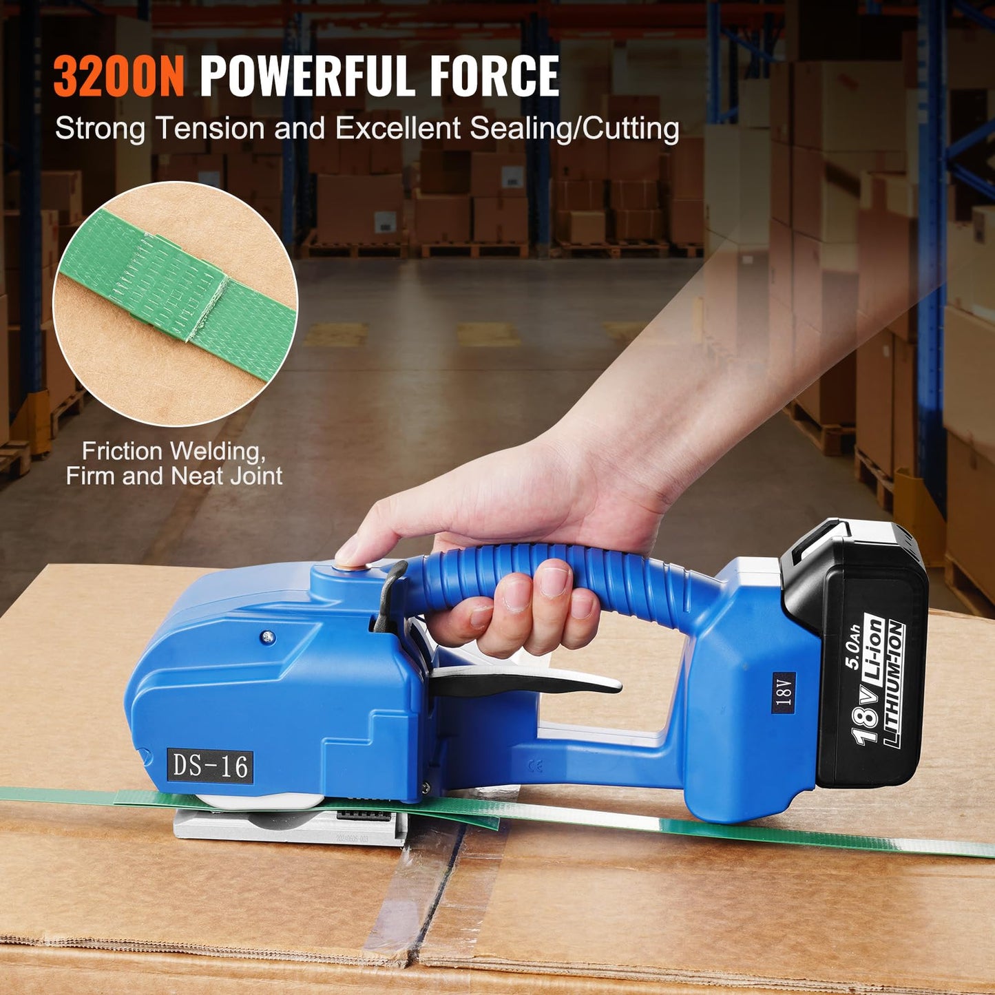 VEVOR Electric Strapping Machine, for 0.35"-0.63" PP PET Straps, Portable Electric Banding Tool with Digital Display, 2 x 5000mAh Battery Powered Automatic Strapping Tool for Packaging Box Pallet