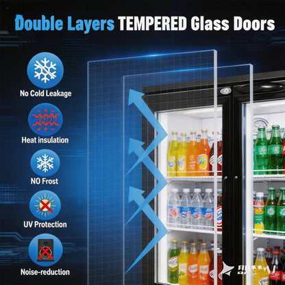 NAFCOOL Back Bar Cooler Under Counter Beverage Refrigerator, 7.5 Cu Ft Undercounter Fridge,2 Door 36 inch Commercial Beer Built-In Cooler with LED Light Adjustable Shelves Safety Locks,ETL Approval
