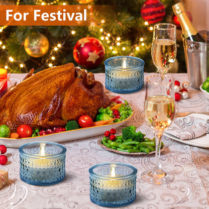 JOYIT Blue Votive Candle Holders Bulk Set of 12, Tealight Candle Holder for Wedding Table Centerpiece, Glass Small Candle Holders for Birthday Party, Valentine's Day, Home Decor (2''X 1.4'')