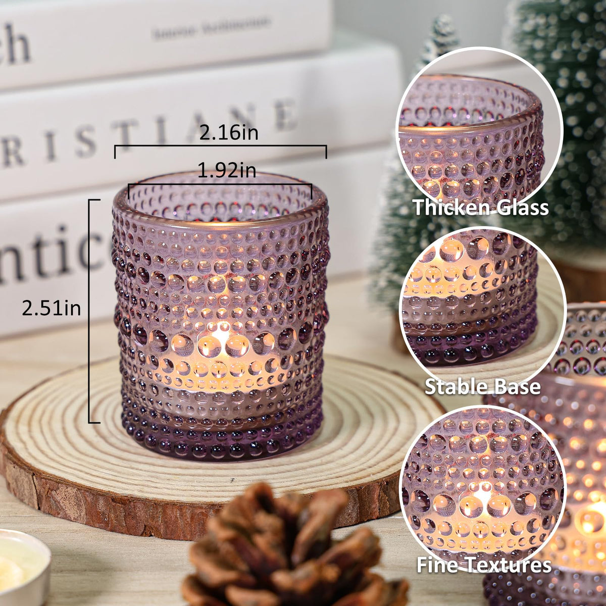 SUPMIND 24 Pcs Votive Candle Holders, Glass Holders Bulk for Table Centerpiece, Tea Lights Candle Holders for Wedding Shower, Party and Home Decor Purple
