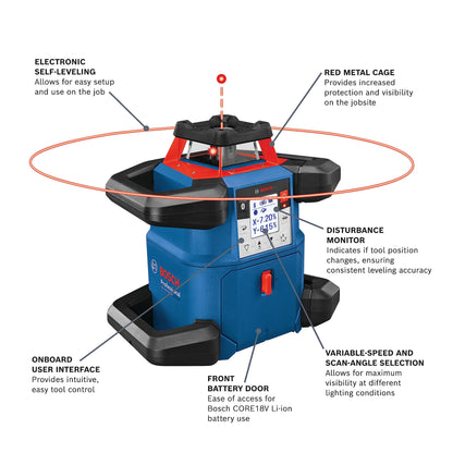 BOSCH GRL4000-80CHVK-S REVOLVE 18V Connected Self-Leveling Horizontal/Vertical Rotary Laser Kit, Includes Tripod, Grade Rod, Receiver, Battery Adapter, 4 D Batteries, Carrying Case, & Accessories