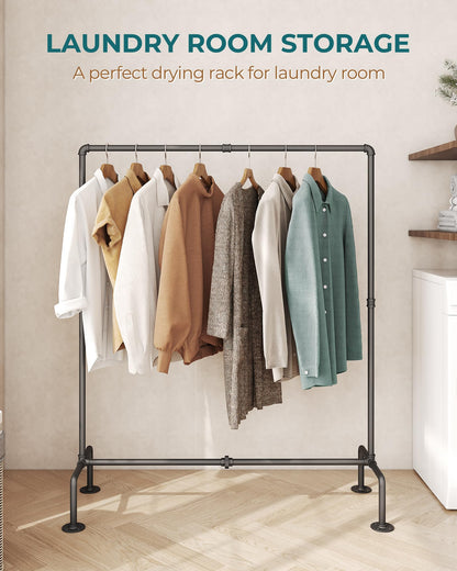 OROPY Industrial Pipe Clothing Rack Free Standing Set of 2, Heavy Duty Detachable Clothes Rack with 4 Stable Feet for Garment Storage Display, Black