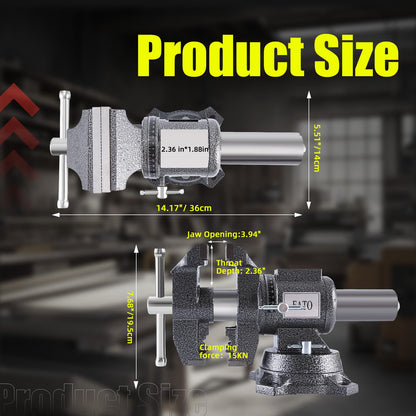 FATO 5 Inch Bench Vise Heavy Duty – Ductile Iron Workbench Vise with 360° Swivel Base & Anvil, 8800 Lbs Clamping Force, 4.92" Jaw Width, 3.94" Opening, for Woodworking, Metalworking, Garage DIY, Black