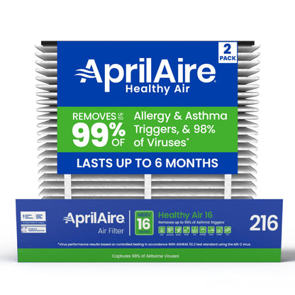 AprilAire 216 Replacement Filter for AprilAire Whole House Air Purifiers - MERV 16, Allergy, Asthma, & Virus, 20x25x4 Air Filter (Pack of 2)