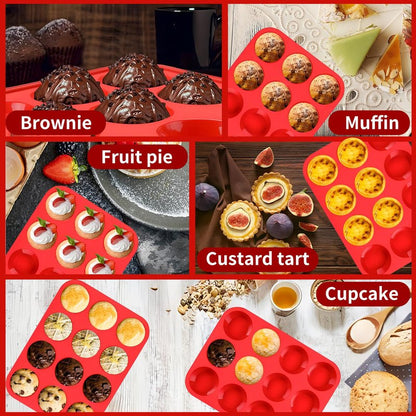 keliwa 2PCS Thicken-12 Cup Silicone Muffin Pan - Cupcake Baking Pan Great for Making Muffin Cakes, Tart, Bread -Non - Stick Silicone Mold/Dishwasher - Microwave Safe