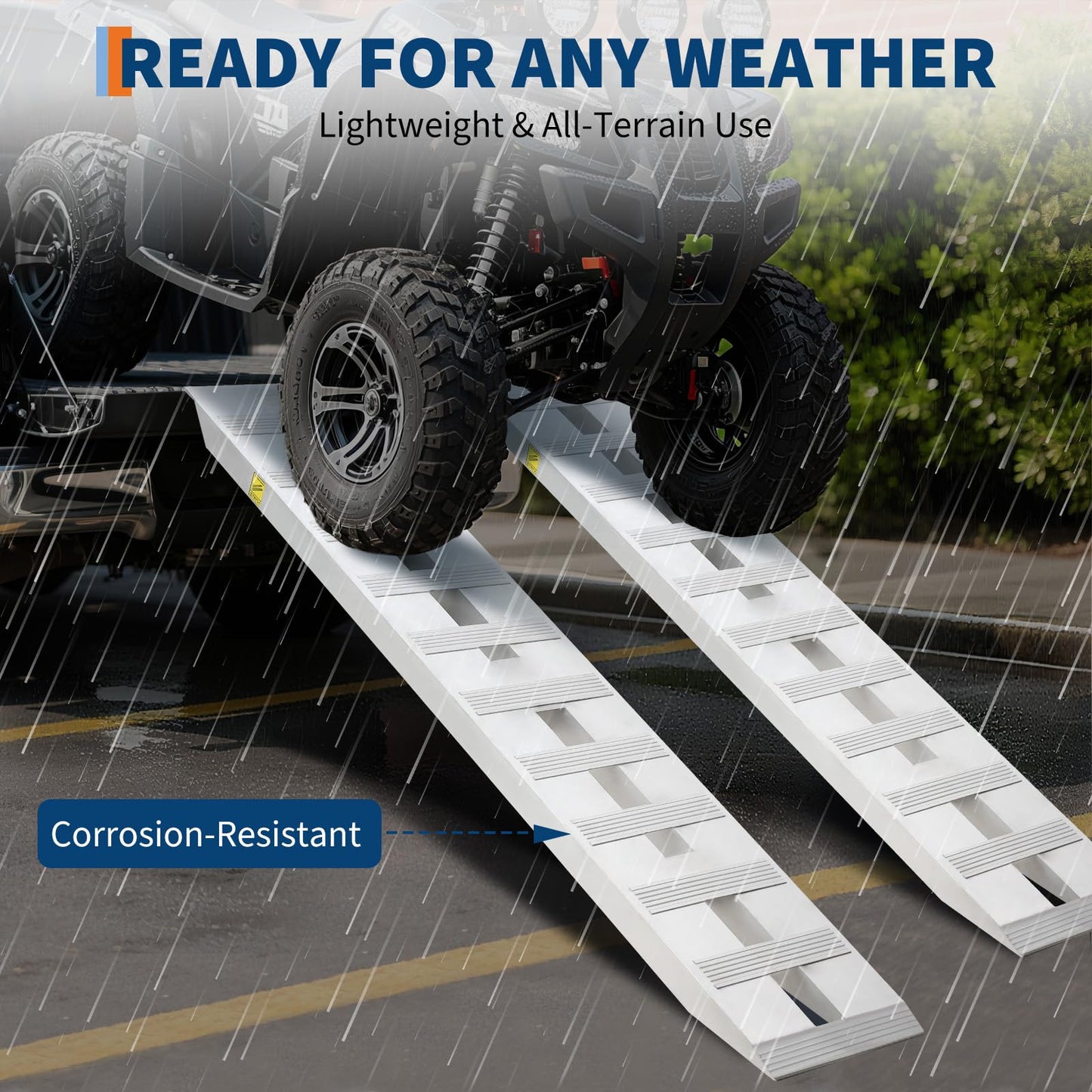 Aluminum Loading Ramps 6000Lbs Capacity Set of 2, Heavy-Duty Universal Trailer Ramps with Top Hook,Non-Slip Rungs, Top Hook & Adjustable Safety for Trucks, Tractors, ATVs, Lawn Mowers – 84" d x 15" w