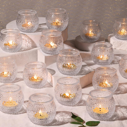 40 Pcs Clear Votive Candle Holders, Round Votive Candle Holders with Polka Dot Embossed for Table Centerpiece, Tealight Candle Holder for Weddings, Home Decor, Baby Shower, Special Occasions