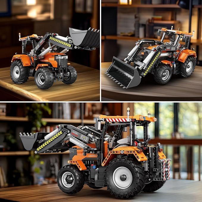 Reobrix Loading Tractor Building Blocks Sets for Adults Remote Control Bulldozer Building Model Kit Excavator Engineering Building Toys for Adult (22024)
