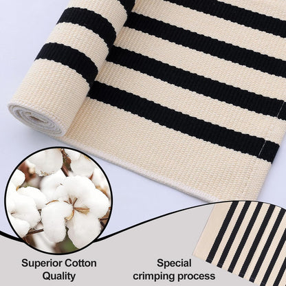 OLANLY Striped Rug - Washable Beige and Black Cotton Doormat | 2'4" x 3'7" for Indoor/Outdoor Use
