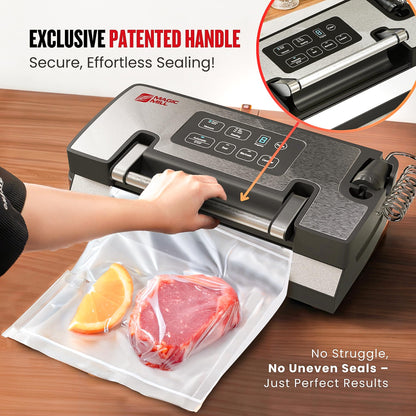 Magic Mill Pro Liquid Vacuum Sealer Machine, New Patent Technology for Liquid, Dry, Moist Food, Upgraded Handle Lock, 90Kpa Bag Storage, Built-in Cutter, Removable Drip Tray, Double Seal for Freshness