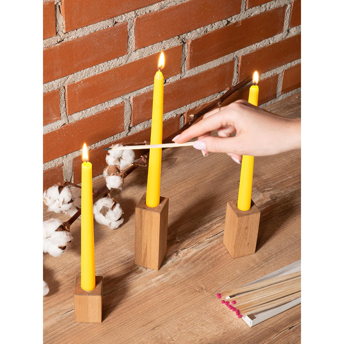 CANDWAX 10 inch Yellow Taper Candles Set of 12 - Unscented Smokeless Dripless Yellow Candles - Perfect for Home Décor, Special Occasions and Ordinary Dinners - Easter Candlesticks