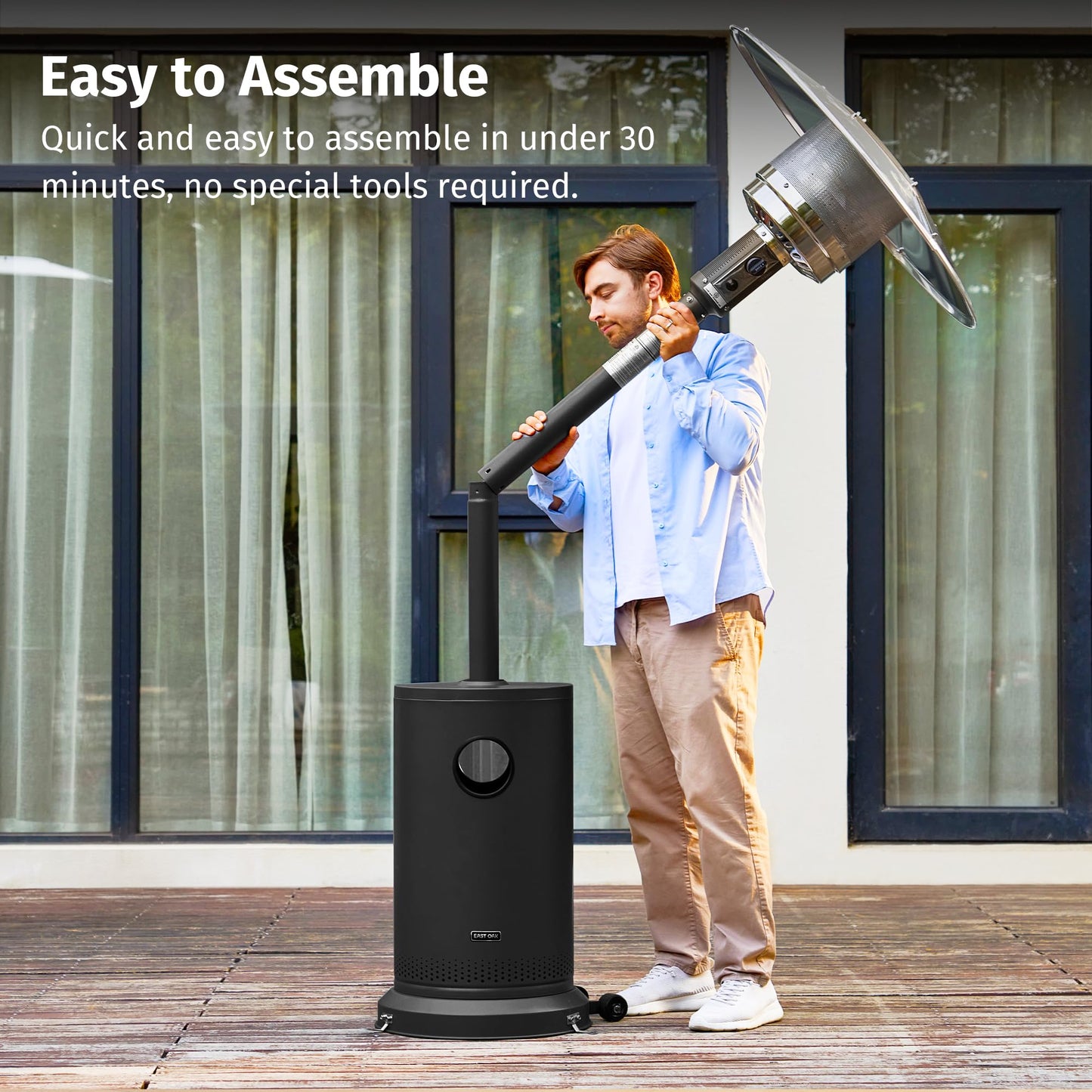 EAST OAK 55,000 BTU Propane Patio Heater with Round Table & Stainless Steel Burner, Outdoor Heater with Wheels, Ideal For Large Patios, Gardens, Outdoor Events, Commercial Use, Black
