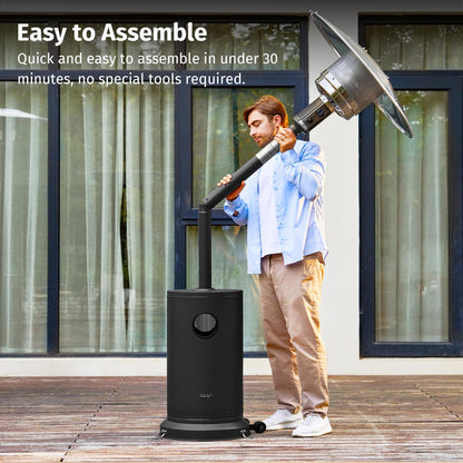 EAST OAK 55,000 BTU Propane Patio Heater with Round Table & Stainless Steel Burner, Outdoor Heater with Wheels, Ideal For Large Patios, Gardens, Outdoor Events, Commercial Use, Black