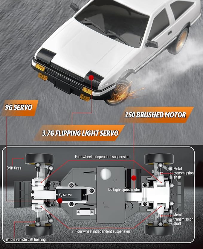 LD1801 1/18 AE86 RC Drift Car (Initial D) 3pcs Upgraded 1200mAh Batteries 2.4G 150 Brushed Motor &amp 10A ESC 3-Channel Full Proportional Remote Control