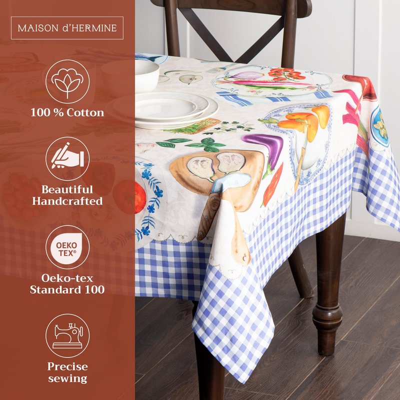 Maison d' Hermine Table Cloth Rectangle Table 100% Cotton 70 x 90 Inches Tablecloth Reusable Decorative for Dining Kitchen Room Farmhouse Home Gifts for Mothers Day Spring Summer - Gourmand