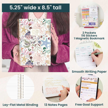 bloom daily planners 2026-2027 Planner - Academic Year (July 2026 - July 2027) Monthly & Weekly Soft Cover Planner for Women - 13 Month Calendar Agenda Book with Stickers - 5.5" x 8.25" - Seaside Whimsy
