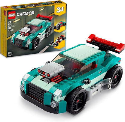 LEGO Creator 3 in 1 Street Racer Car Rebuildable Kit Transforms to a Muscle Car Hot Rod or Race Car Toy Great Model Car Toy Gift for Boys and Girls Age 7+ Years Old 31127