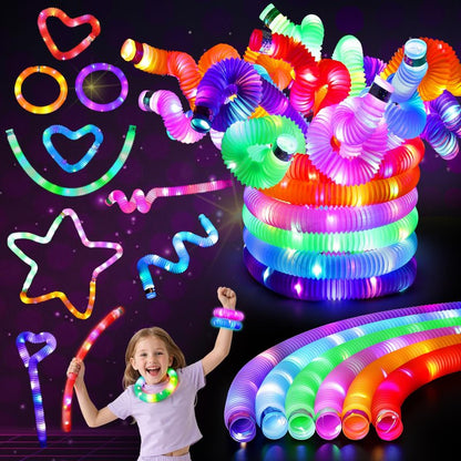LovesTown 24PCS Light Up Glow Sticks Pop Tubes for Party Favor, Glow in the Dark Party Favor Supplies for Kids Supplies, Light Up Necklace Bracelet Accessories for Boys Girls Birthday